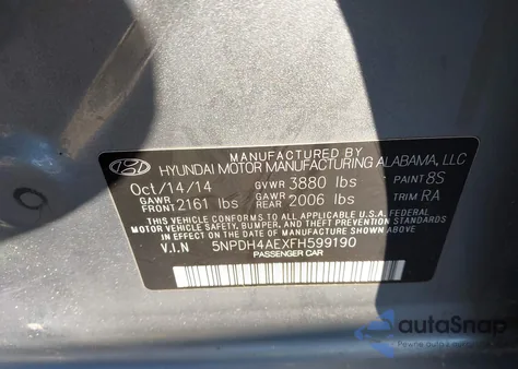 2015 Hyundai Elantra Se from USA, damaged, VIN 5NPDH4AEXFH599190